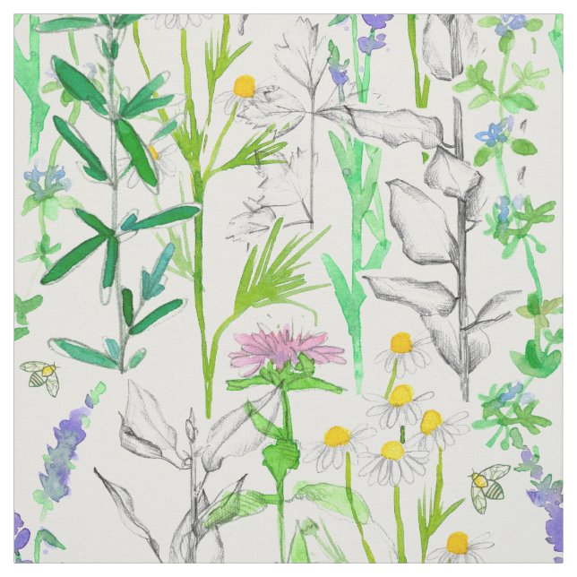 Herb Garden Plants Chamomile Bee Balm Rosemary Tyg (Provkarta)