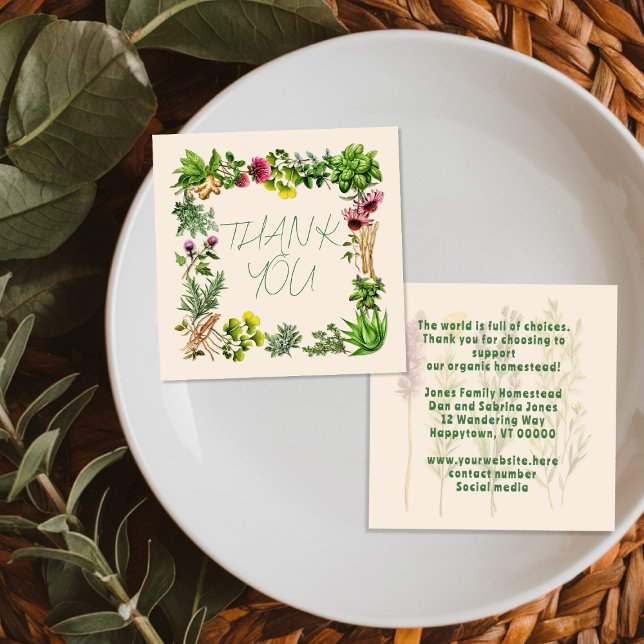 Herbal Goodness Small Thank You Customer Insert Fyrkantigt Visitkort (Skapare uppladdad)