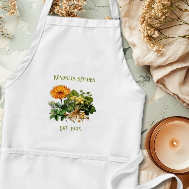 Herbal Goodness Year Established Kitchen Apron Förkläde (Skapare uppladdad)