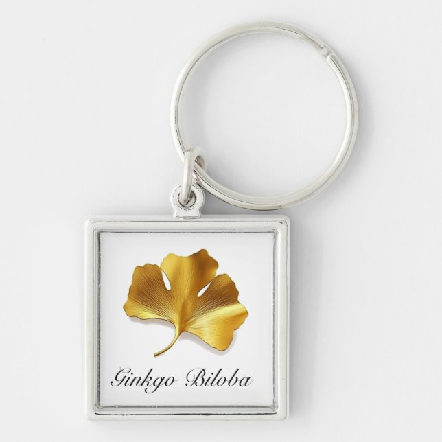 Herbal Life, Golden Ginkgo Biloba-anpassadet Fyrkantig Silverfärgad Nyckelring (Framsidan)