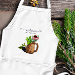 Herbal Tea Brewer Kitchen-pron med påk Förkläde<br><div class="desc">Vit köksbib-plattan med örtte-tedesign. "Välkomna, låt oss ha te" är formuleringen i mörk lila-blue. En rustik, mugg av trä har en lila (echinacea), rosmarin och citronbalm löv. Mörk elderbär skål runt från mugg baksida. Anpassa med namn på mugg. Ett exempel är "Emily's Brew". Gör en fin aprongåva till tedrickare som...</div>