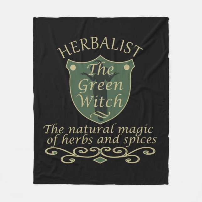 Herbalisk grönt trollar naturmedicin fleecefilt (Framsidan)