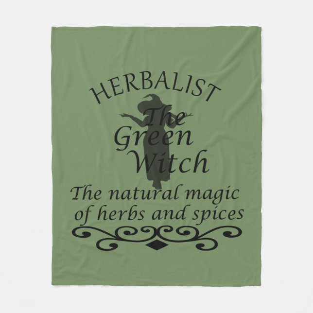 Herbalisk grönt trollar naturmedicin fleecefilt (Framsidan)