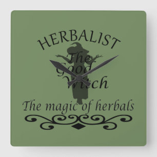 Herbalisk grönt trollar naturmedicin fyrkantig klocka