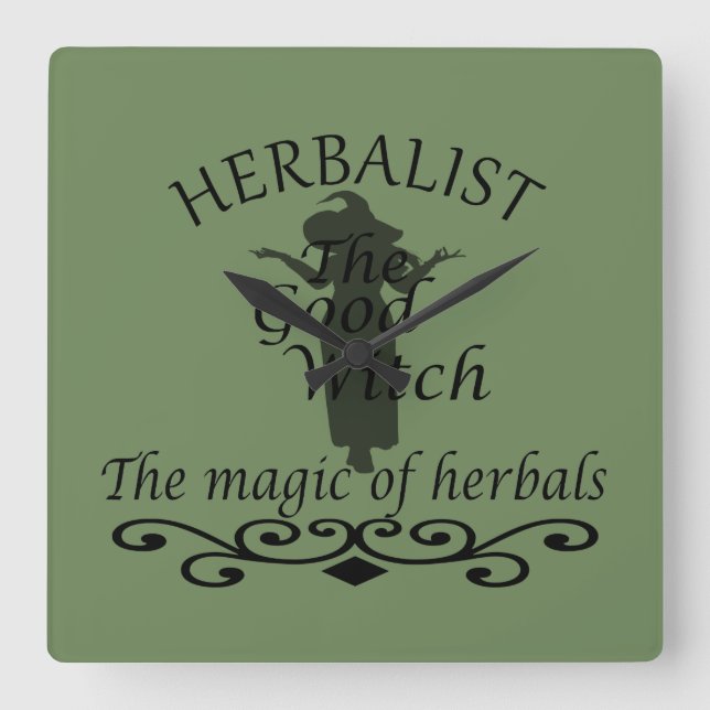 Herbalisk grönt trollar naturmedicin fyrkantig klocka (Framsida)