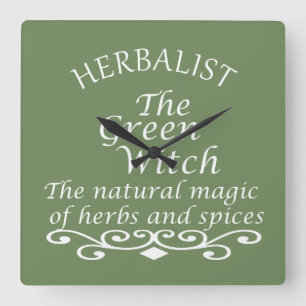 Herbalisk grönt trollar naturmedicin fyrkantig klocka