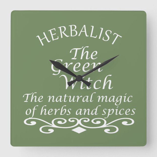 Herbalisk grönt trollar naturmedicin fyrkantig klocka (Framsida)