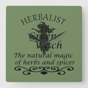 Herbalisk grönt trollar naturmedicin fyrkantig klocka