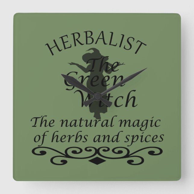 Herbalisk grönt trollar naturmedicin fyrkantig klocka (Framsida)
