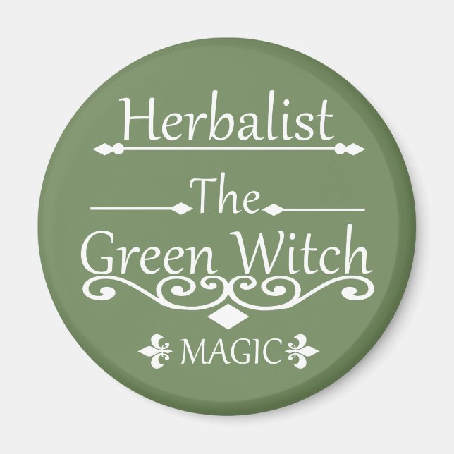Herbalisk grönt trollar naturmedicin magnet (Framsidan)