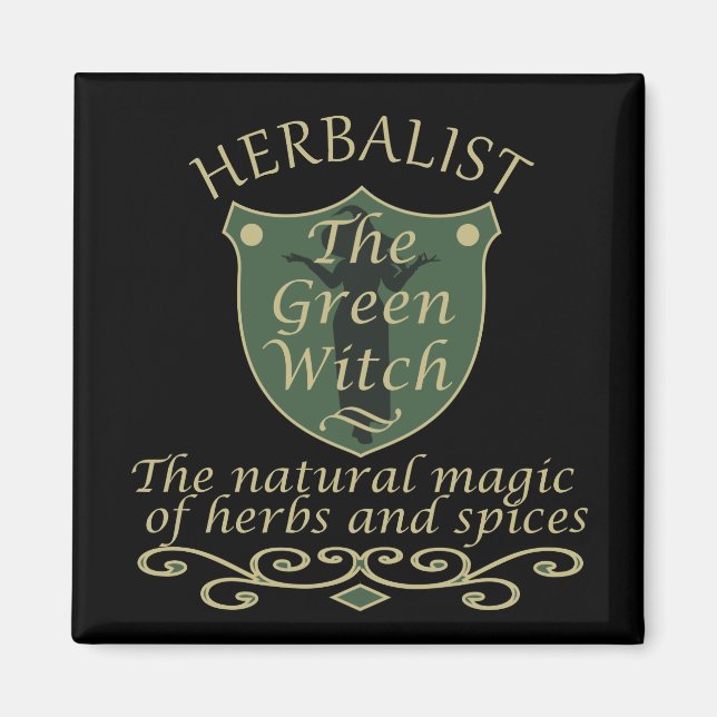 Herbalisk grönt trollar naturmedicin magnet (Framsidan)