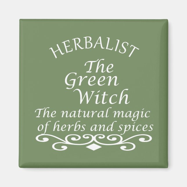 Herbalisk grönt trollar naturmedicin magnet (Framsidan)