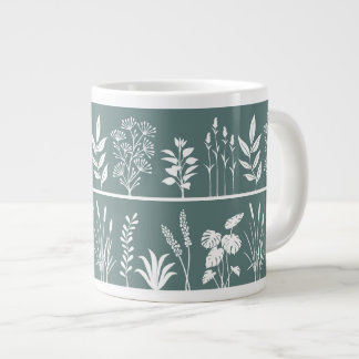 Herbarium Botanisk Rökblå Teal Växter Jumbo Mugg