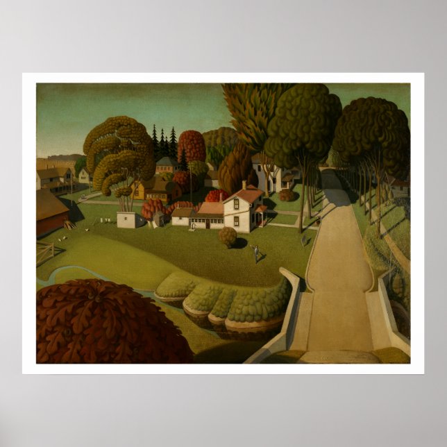 "Herbert Hoovers födelseort" av Grant Wood Poster (Framsidan)
