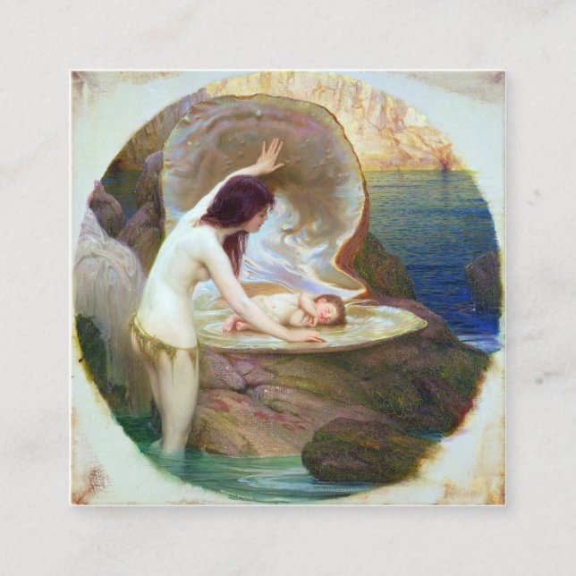 Herbert James Draper - A Vatten Baby 1900 Fyrkantigt Visitkort (Framsida)