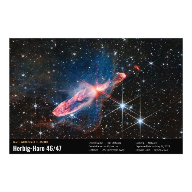 Herbig-Haro 46/47 Webb Space Telescope Image Info Fototryck (Framsidan)