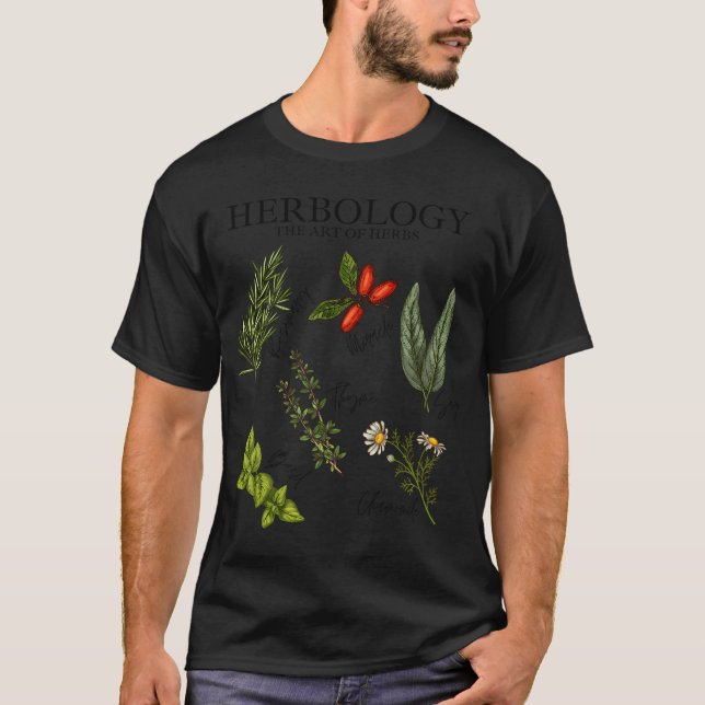 Herbologi Örterna Thyme Rosemary Basil T Shirt (Framsida)