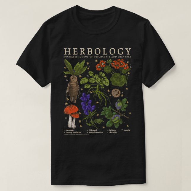 Herbology Herb Reference Grid T Shirt (Design framsida)
