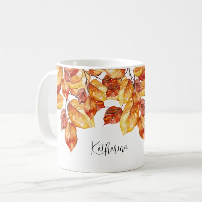 Herbst Blätter Aquarell Design Kaffemugg (Framsida vänster)