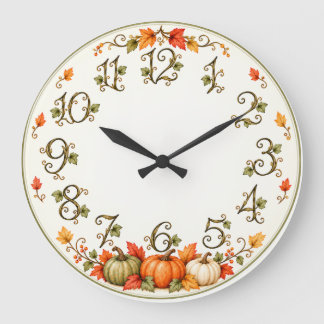 Herbstliche Wanduhr mit Kürbissen & Blättern Stor Klocka