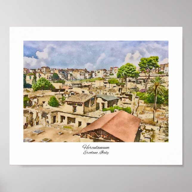 Herculaneum Ruins Italien Watercolor Paeing Poster (Framsidan)