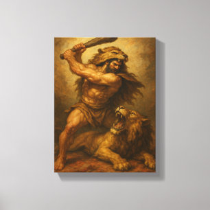 Hercules Battling Lejon Wearing Nemean Pelt Canvastryck
