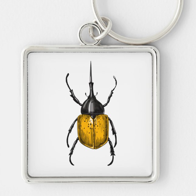 Hercules beetle fyrkantig silverfärgad nyckelring (Framsidan)