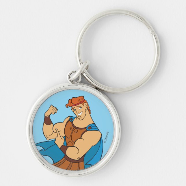 Hercules Bicep Flex Keychain Rund Silverfärgad Nyckelring (Framsidan)