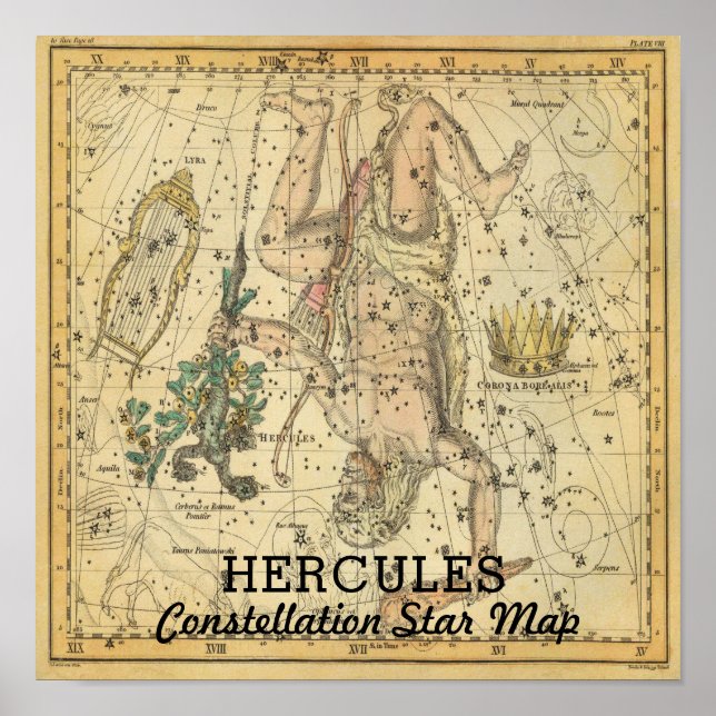 Hercules Constellation Star Karta Krona Lyra Poster (Framsidan)