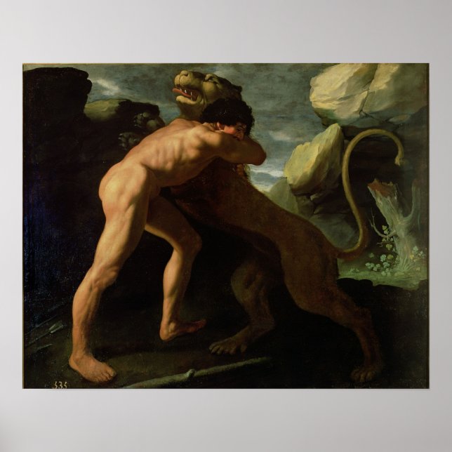 Hercules Fighing with Nemean Lejon Poster (Framsidan)