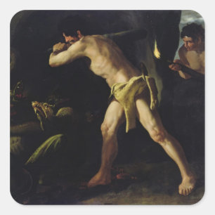 Hercules Fighting with Lernaean Hydra Fyrkantigt Klistermärke