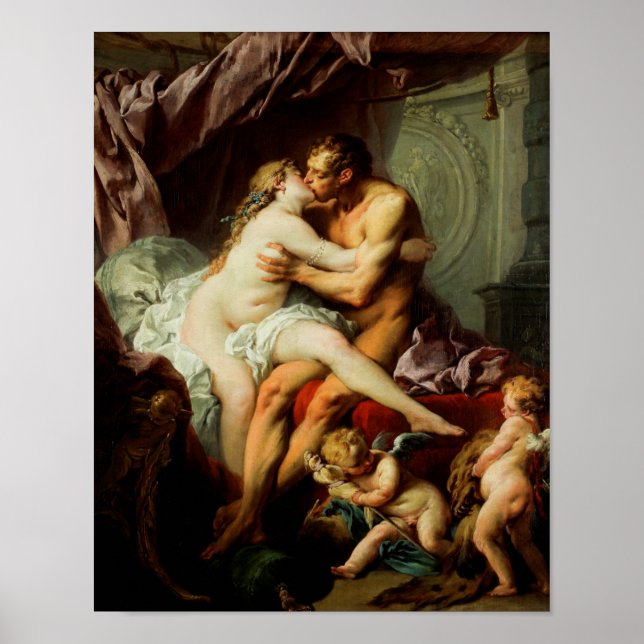 Hercules och Omphale av Francois Boucher Poster (Framsidan)