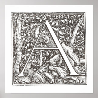 Hercules Slay Lejonare med Brev A Monogram Poster