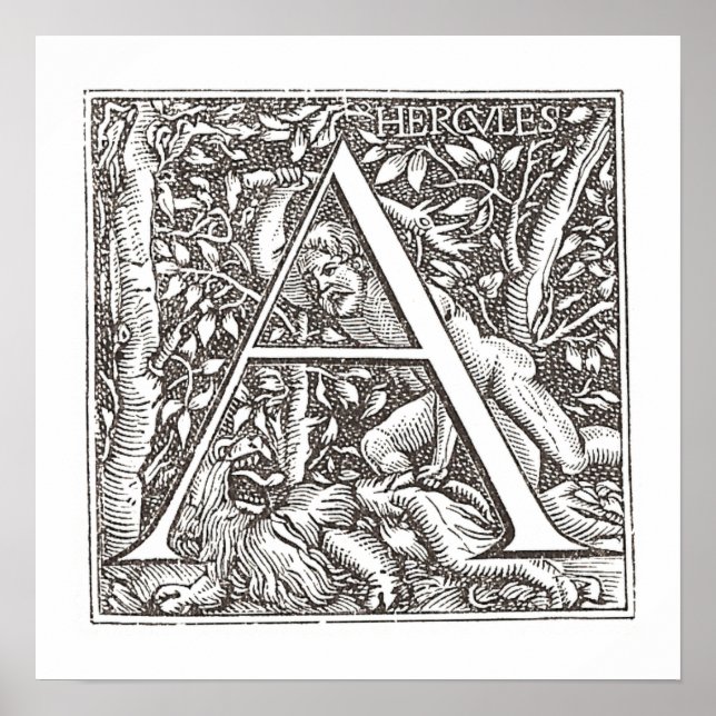 Hercules Slay Lejonare med Brev A Monogram Poster (Framsidan)