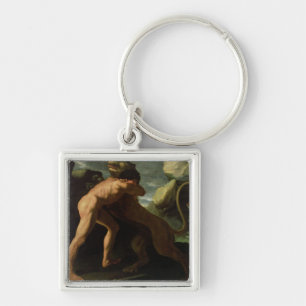 Hercules stridighet med det Nemean lejont Fyrkantig Silverfärgad Nyckelring