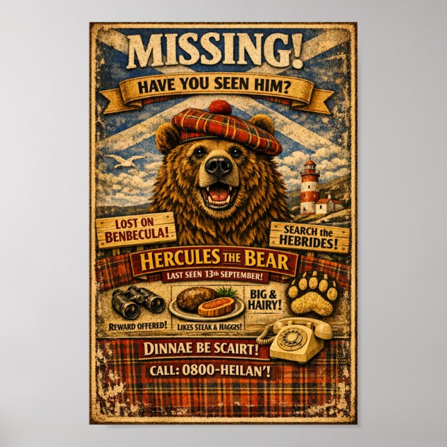 Hercules the Bear Missing Poster Scottish History  (Framsidan)