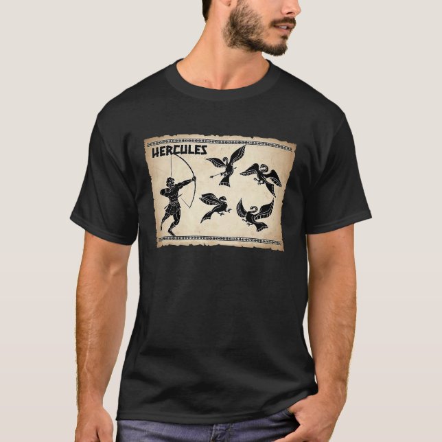 Hercules vs Birds Greek Mythology Fans  Ancient Gr T Shirt (Framsida)