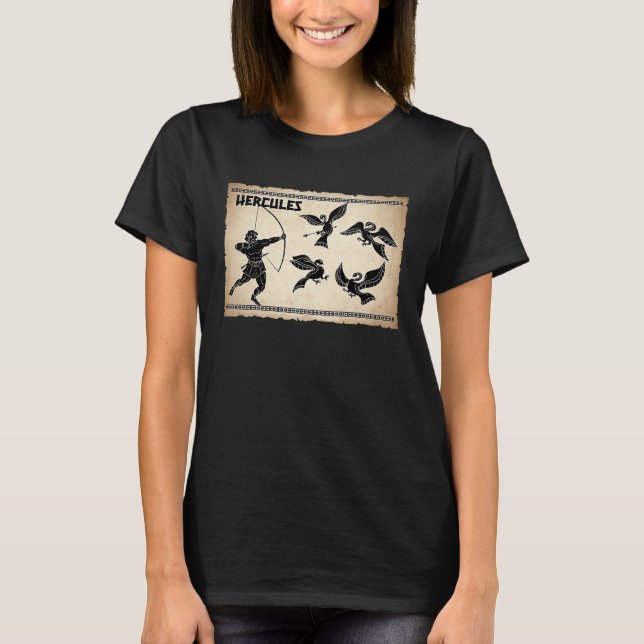 Hercules vs Birds Greek Mythology Fans  Ancient Gr T Shirt (Framsida)