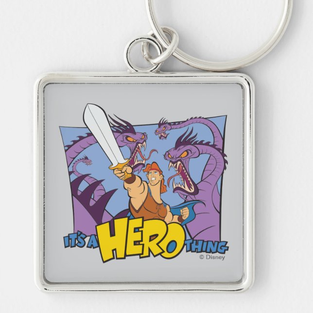 Hercules vs Hydra - It's a HERO Thing Keychain Fyrkantig Silverfärgad Nyckelring (Framsidan)