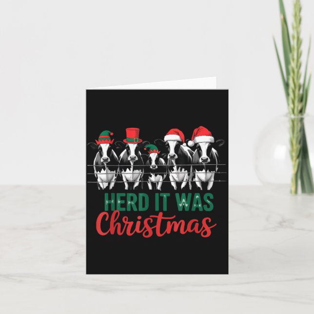 Herd It Was Christmas Cute Festive Cows Xmas Holid Kort (Framsida)