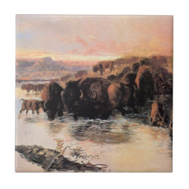 Herd of Buffalo (av Charles M. Russell) Kakelplatta