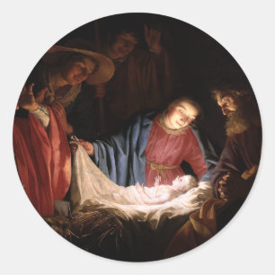 Herdarnas tillbedjan av Honthorst Runt Klistermärke