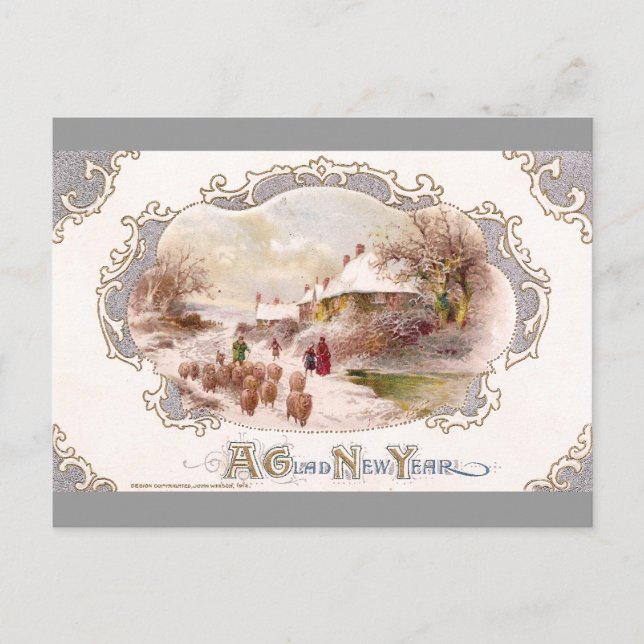 Herde och får på nyårsdagen helg vykort (Framsida)