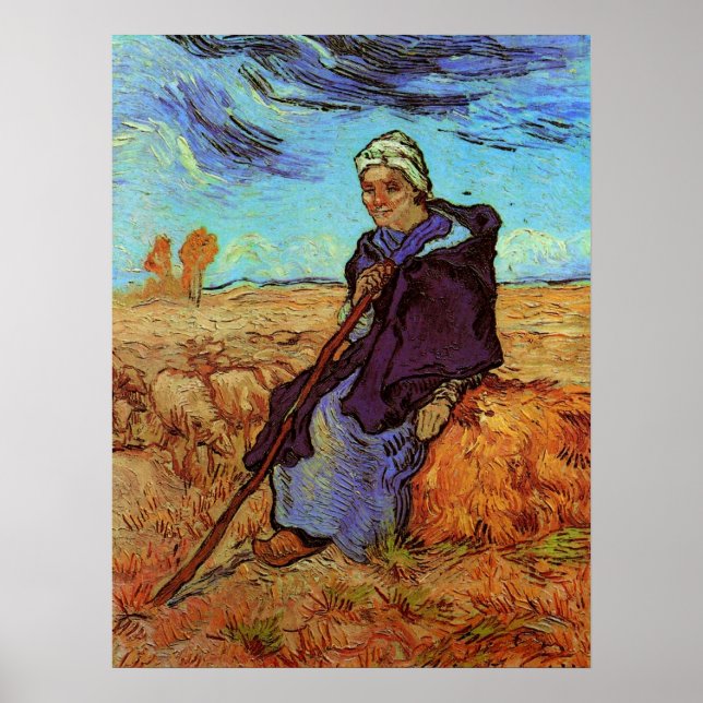 Herdegumman (efter Millet) av Vincent van Gogh Poster (Framsidan)