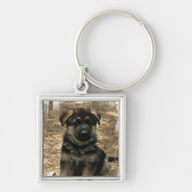 Herdevalp Keychain Fyrkantig Silverfärgad Nyckelring (Framsidan)
