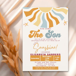 Here come the son - Retro Sun Baby Shower Inbjudningar