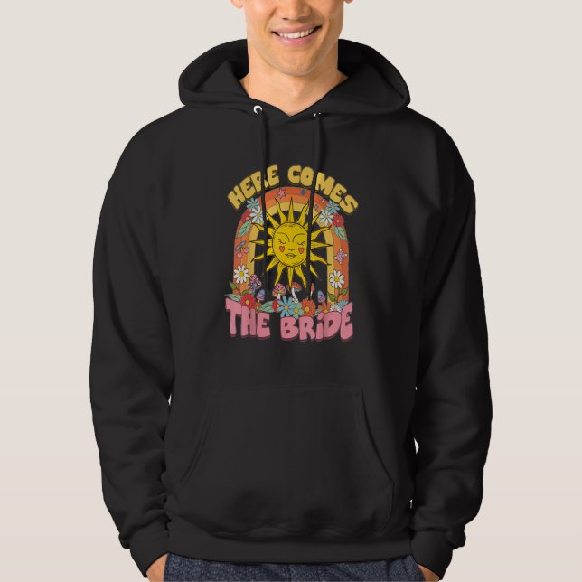 Here Comes Bride Groovy Retro 70s Bachelorette Par Hoodie (Framsida)