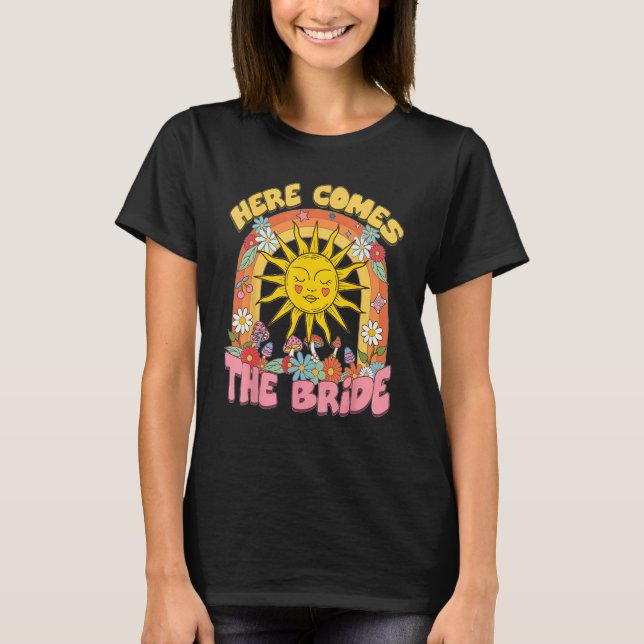 Here Comes Bride Groovy Retro 70s Bachelorette Par T Shirt (Framsida)