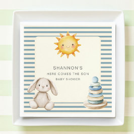 Here Comes the Son Baby Shower Napkins Blue Stripe Pappersservett