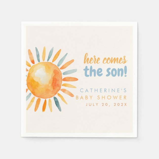 Here Comes the SON Boho Baby Shower Napkins Pappersservett (Framsidan)